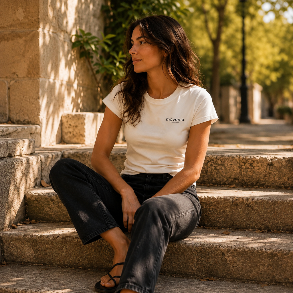 T-shirt femme Maya slim fit en coton biologique Movenia, coloris blanc, vue du produit 7