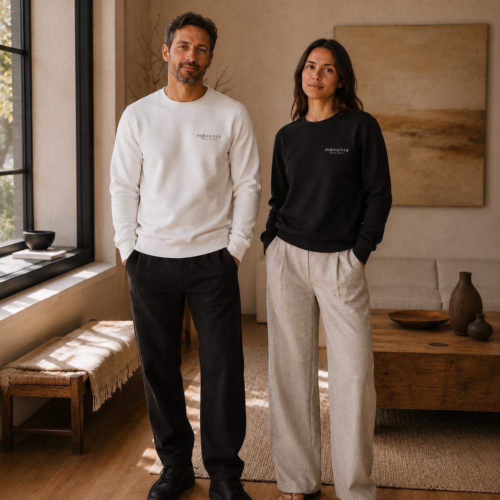 Sweat unisexe Origine en coton biologique Movenia, présenté en duo