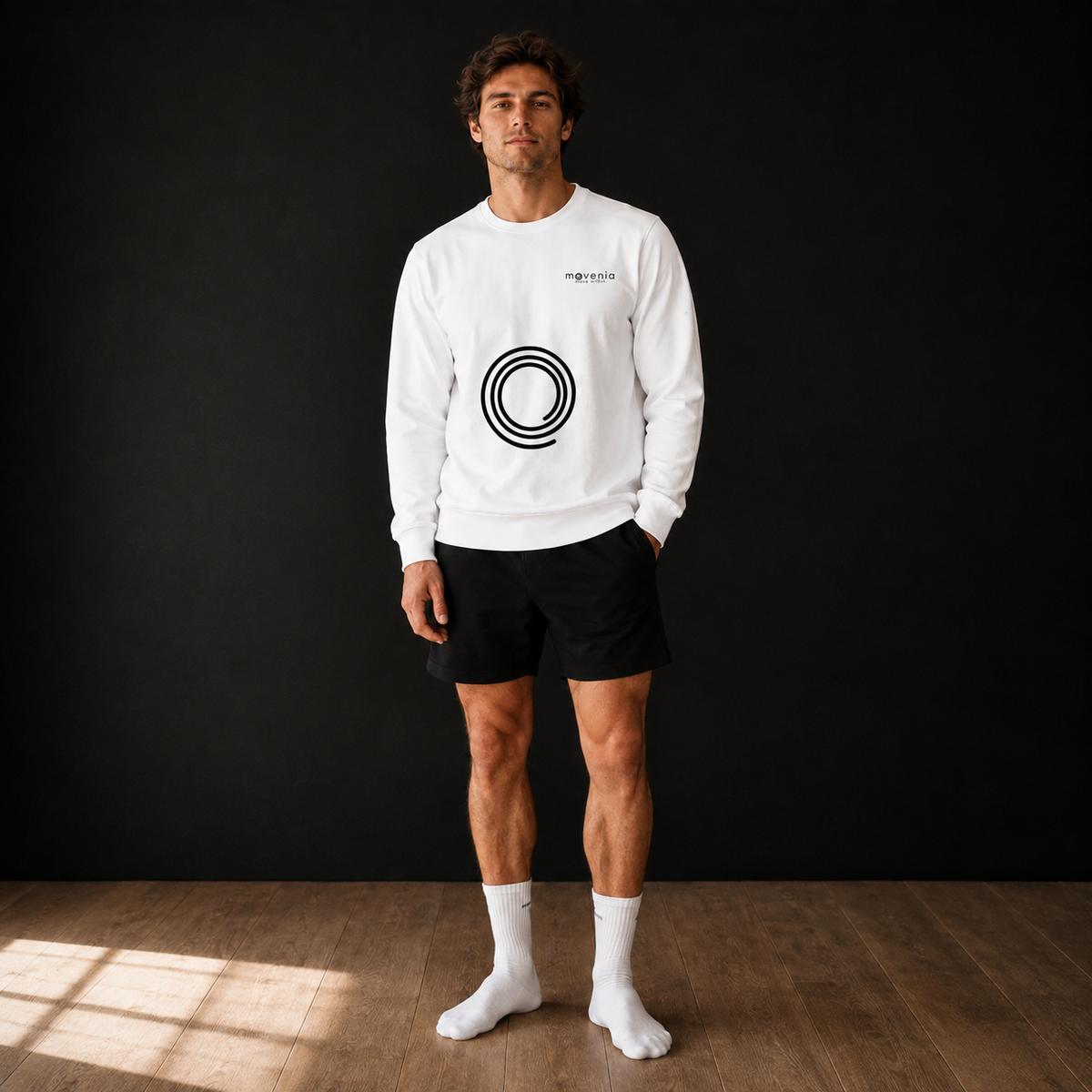 Sweat unisexe Origine en coton biologique Movenia, coloris blanc, vue produit