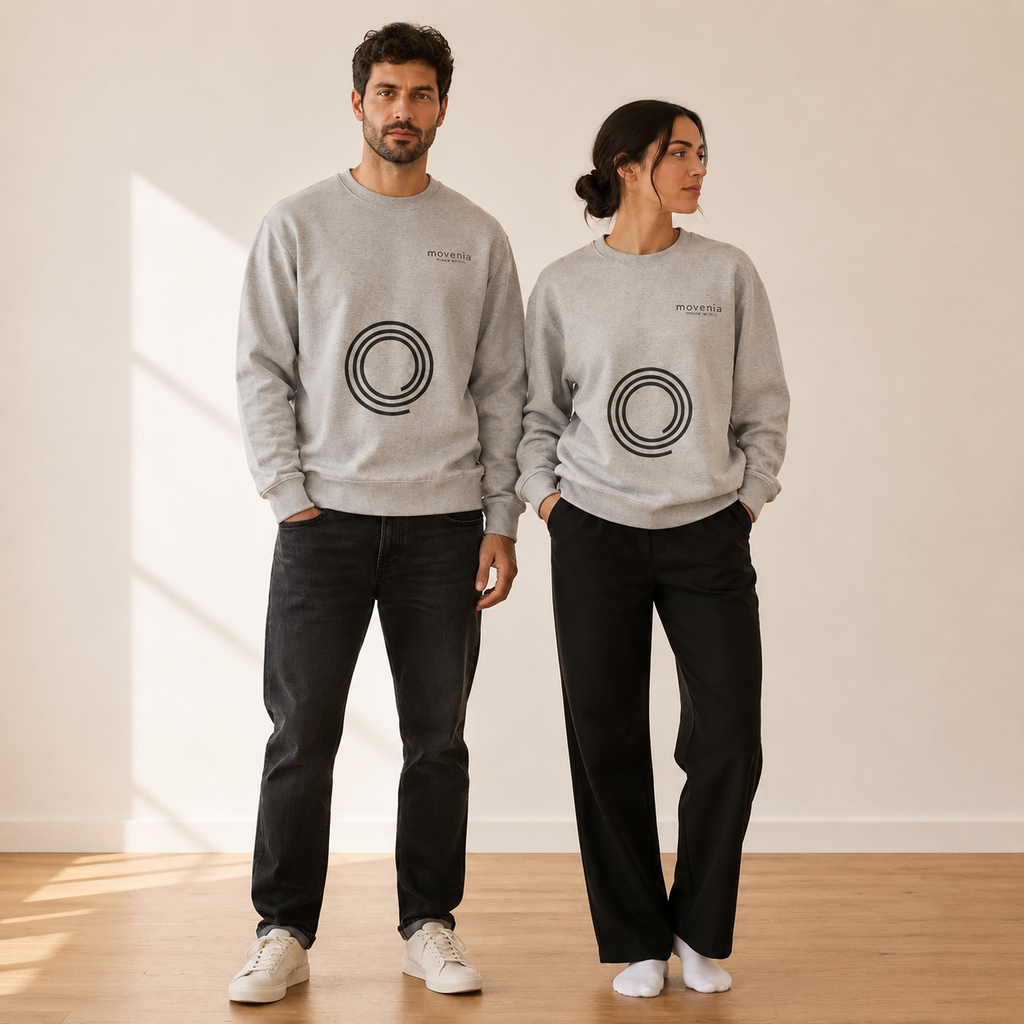 Sweat unisexe Origine en coton biologique Movenia, coloris gris, présenté en duo