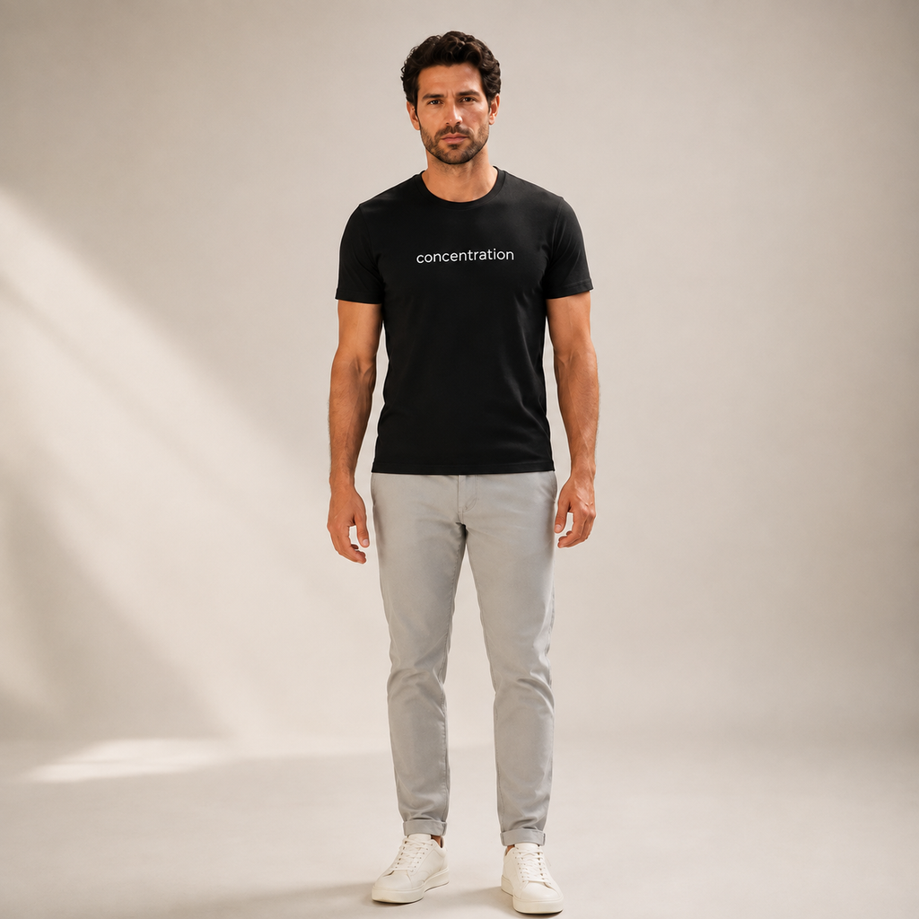 T-shirt homme Pierre Concentration en coton biologique Movenia, coloris noir, vue produit