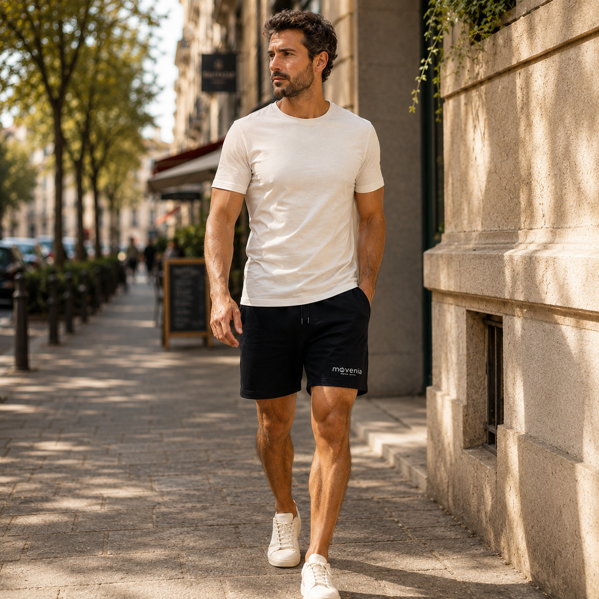 Short Trainer en coton biologique Movenia, coloris noir, vue extérieur