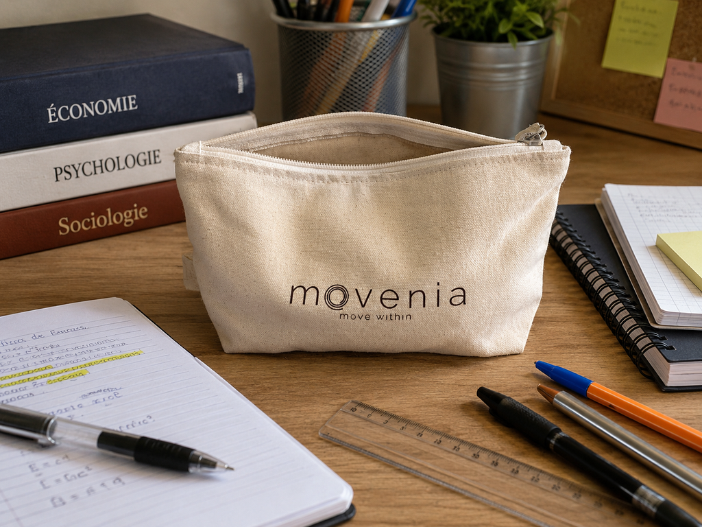 Trousse coton bio — logo Movenia —  move within.