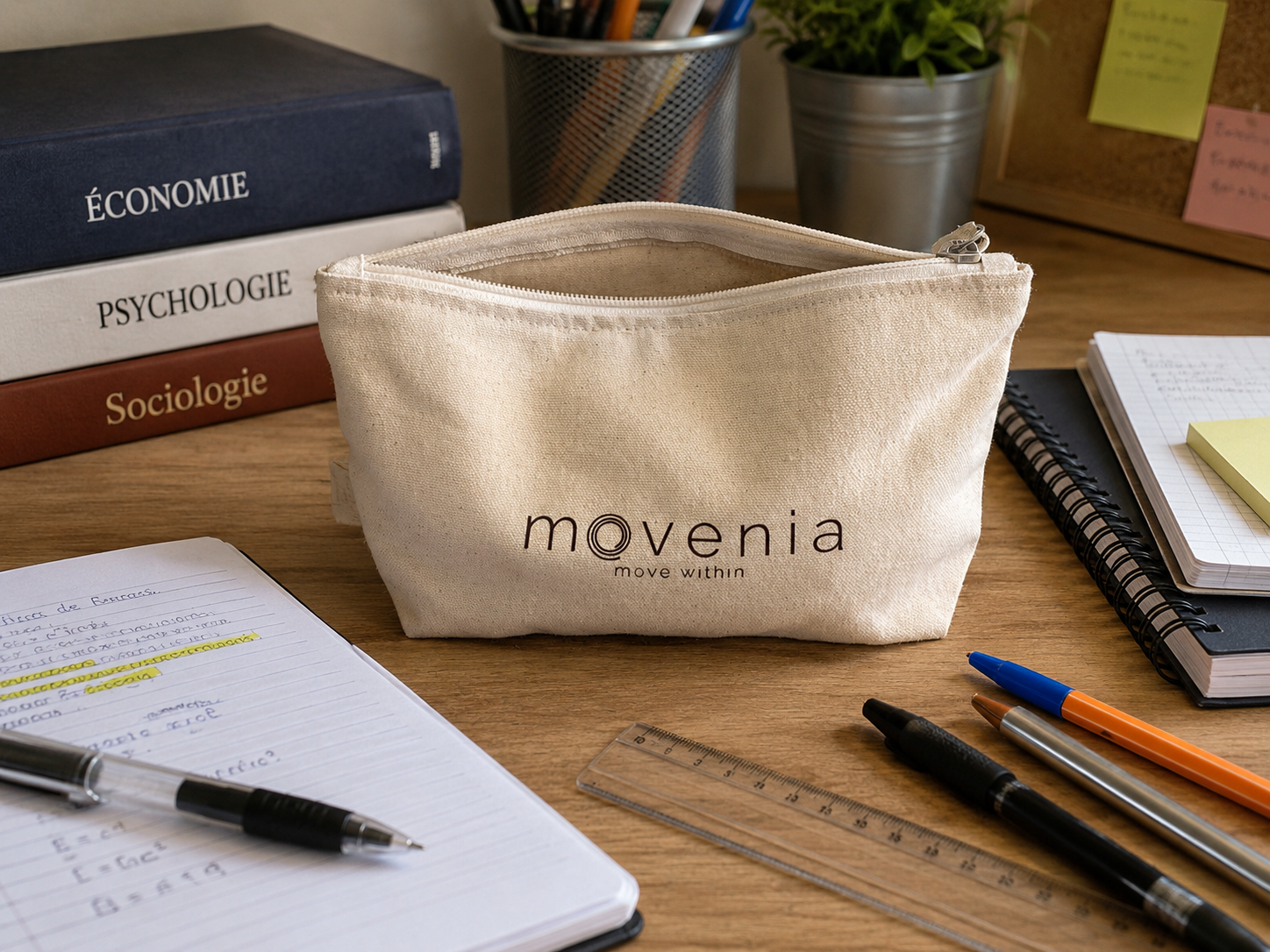 Trousse coton bio — logo Movenia —  move within.